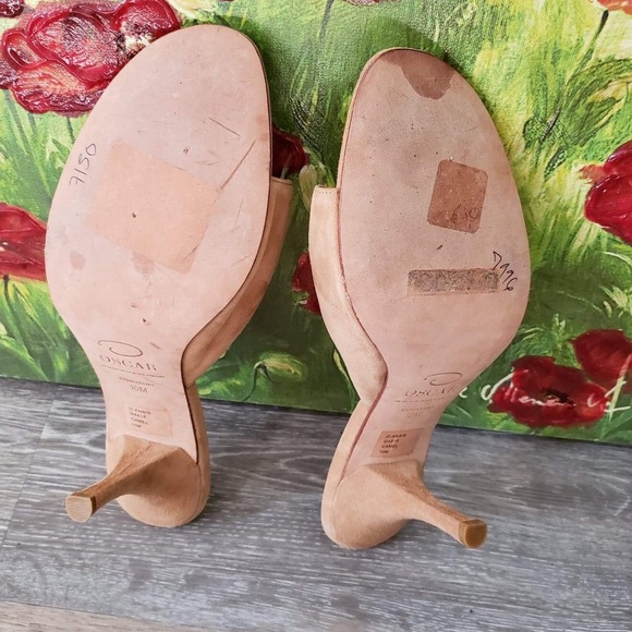 Oscar De La Renta camel beaded open toe heels - Picture 6 of 8